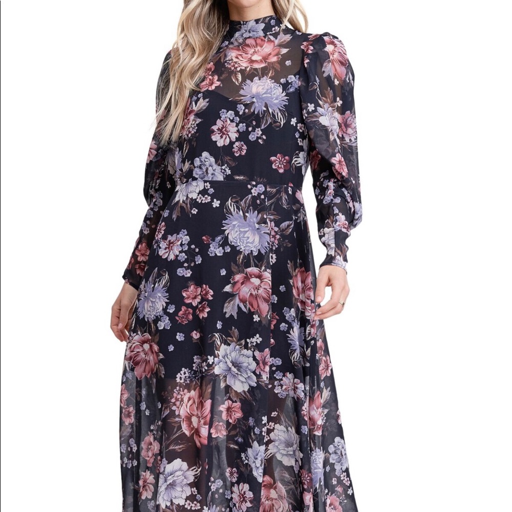 En Saison Mock Neck Floral Midi Dress NWT